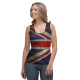 Elegant Body Hugging Tank Top, Custom Fabric Design/Cut & Sew (Grunge UK Flag)